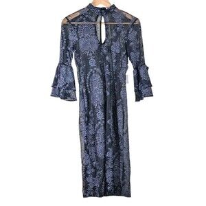 Superfoxx Sz XS Black Mesh Embroidered Bodycon Above Knee Dark Whimsical Dress